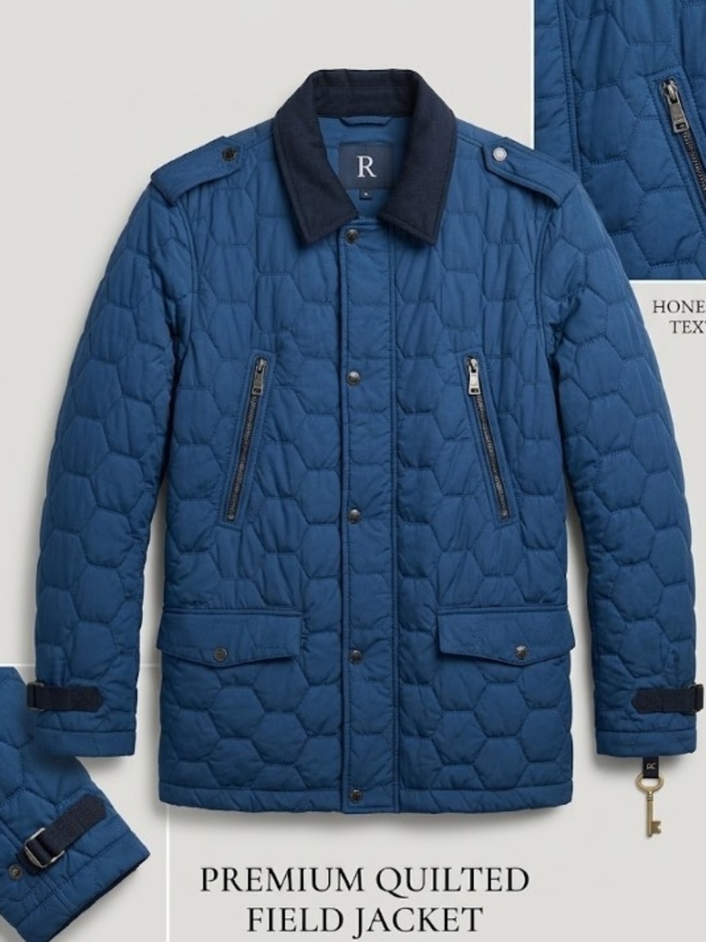 Premium Quilted Field Jacket Blue (Sz XL) Classic Lightweight Fall Layer Luxury